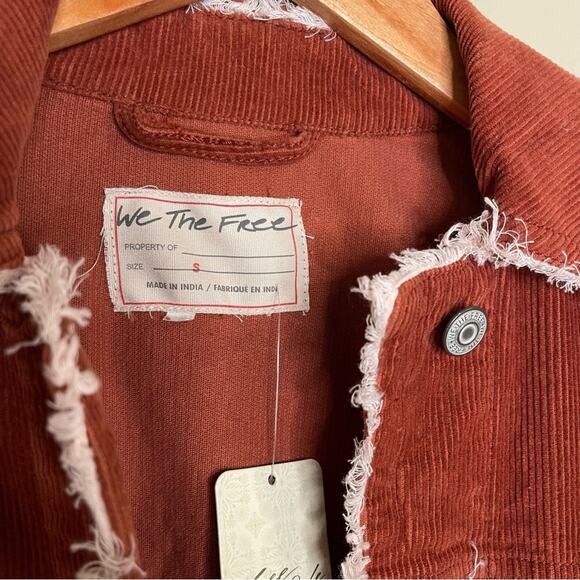 NEW Free People Heartland Workwear Jacket Orange Rust Frayed Edges S - Picture 3 of 10